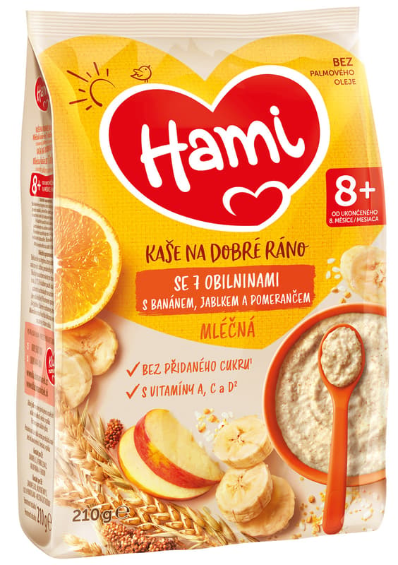 Hami Mléčná kaše se 7 obilninami s jablkem, banánem a pomerančem