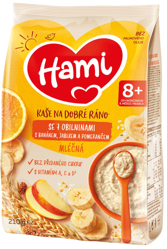 Hami Mléčná kaše se 7 obilninami s jablkem, banánem a pomerančem