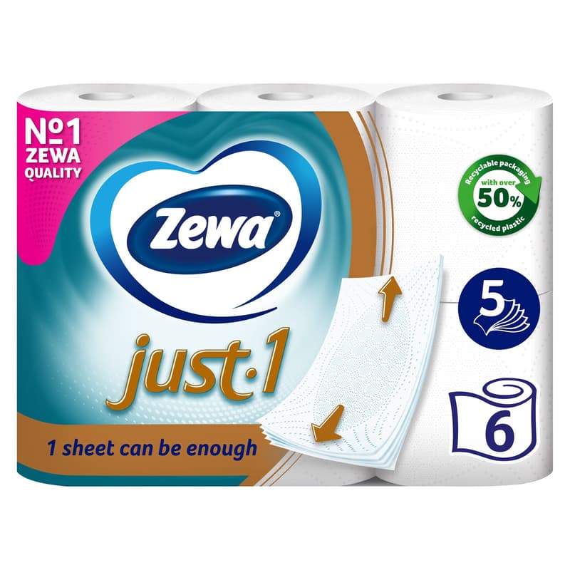 Zewa Just 1 toilet paper 5 ply, 6 pcs