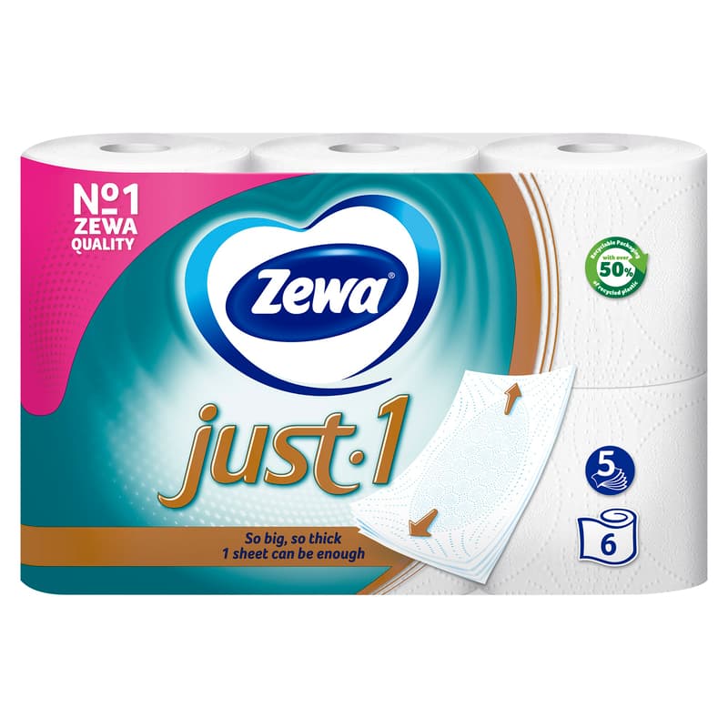 Zewa Just 1 toilet paper 5 ply, 6 pcs