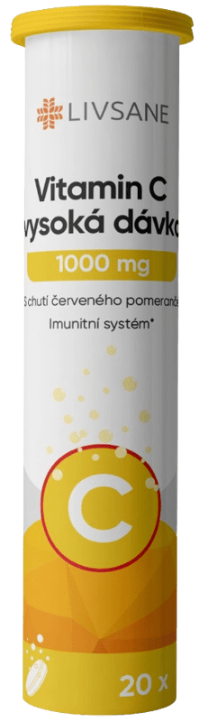 LIVSANE Vitamin C vysoká dávka 1000mg šumivé tablety červený pomeranč 20 ks