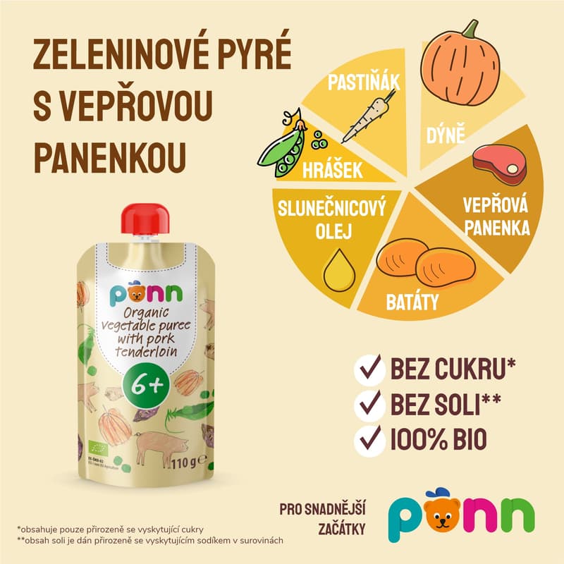 Salvest Põnn BIO Kapsička vepřová panenka se zeleninovým pyré