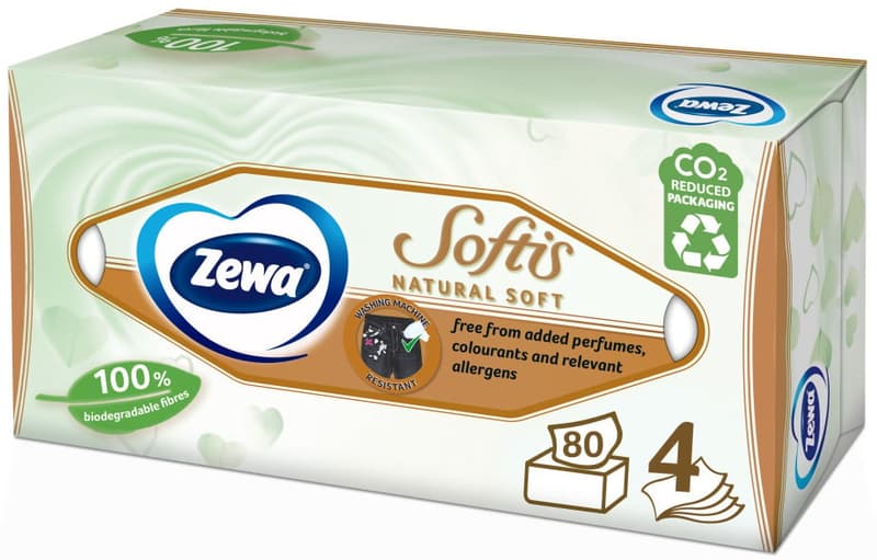 Zewa Softis natural soft box paper handkerchiefs 4-layer box