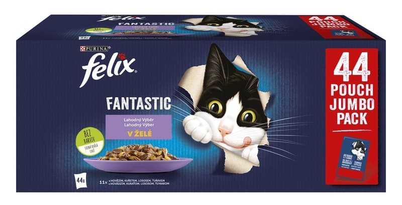Felix Fantastic kapsičky pro kočky hovězí, kuře, losos, tuňák v želé 44×85 g