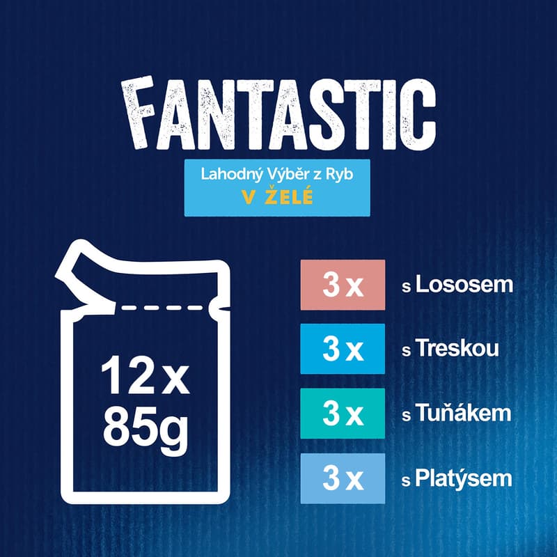 Felix Fantastic kapsičky pro kočky losos, platýs, tuňák, treska v želé 12×85 g