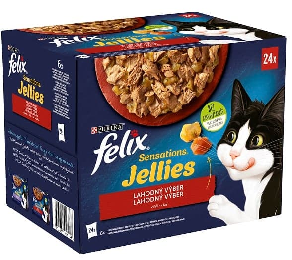 Felix Sensations Jellies kapsičky pro kočky hovězí, kuře, kachna, jehněčí v želé 24×85 g