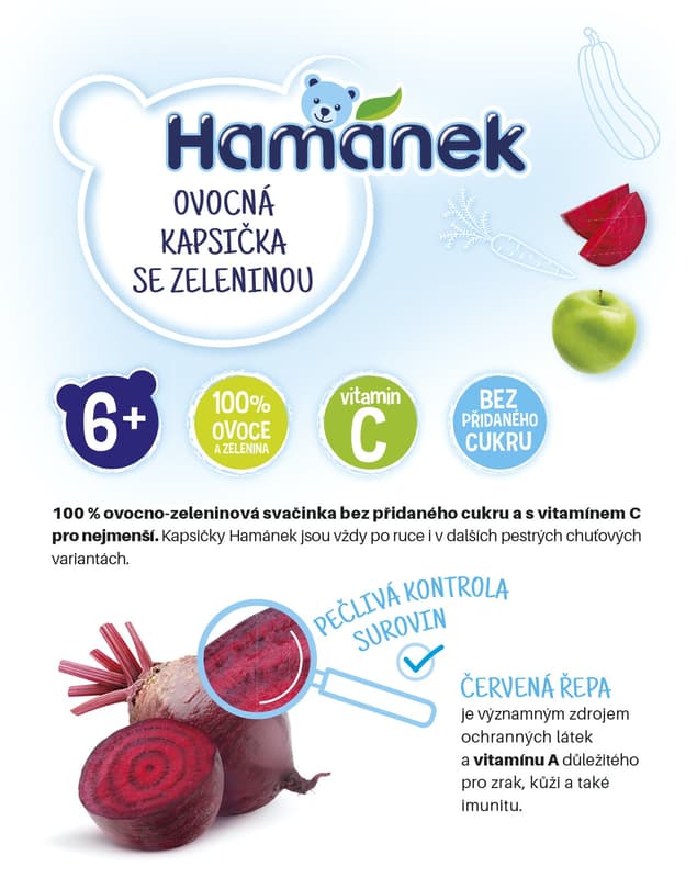 Hamánek Ovocná kapsička jablko, mrkev a červená řepa