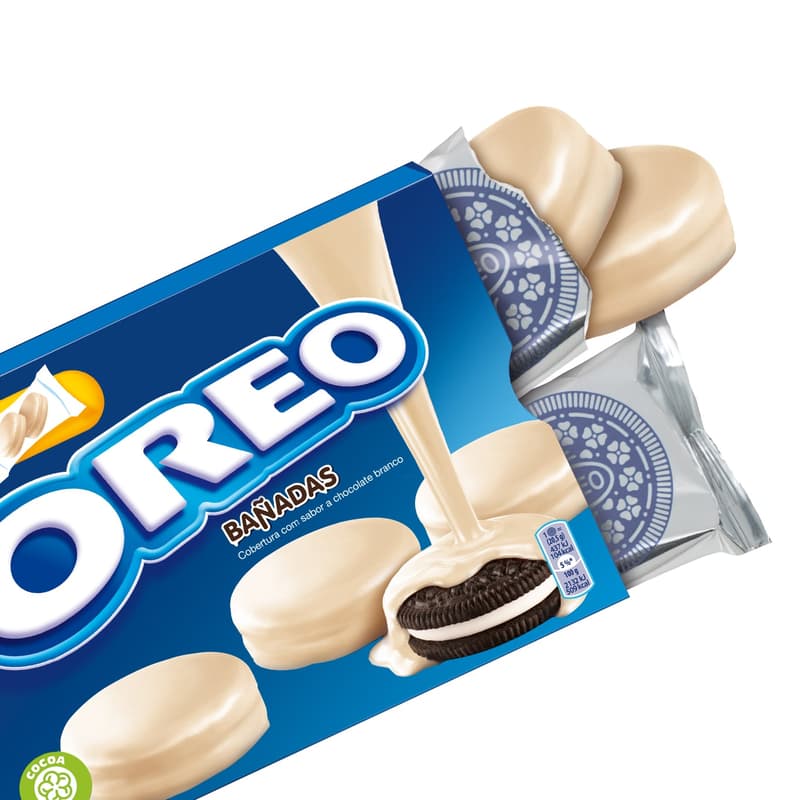 OREO sušenky s vanilkovou náplní, bílá poleva