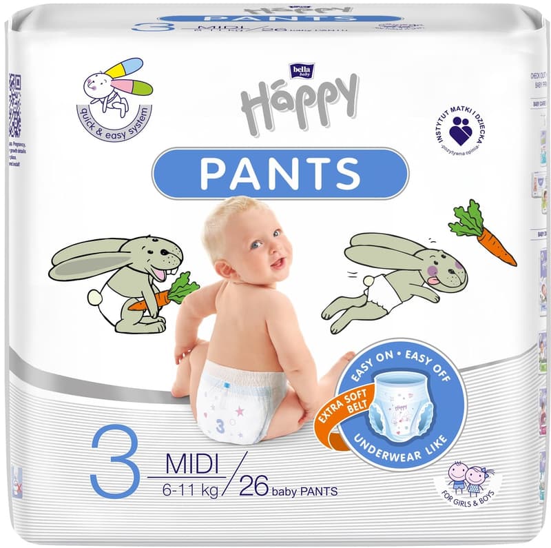 Bella Baby Happy Jednorázové plenkové kalhotky midi 6–11 kg (velikost 3)