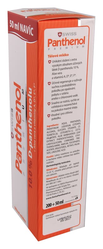 Panthenol 10% Swiss PREMIUM těl.mléko 200+50ml