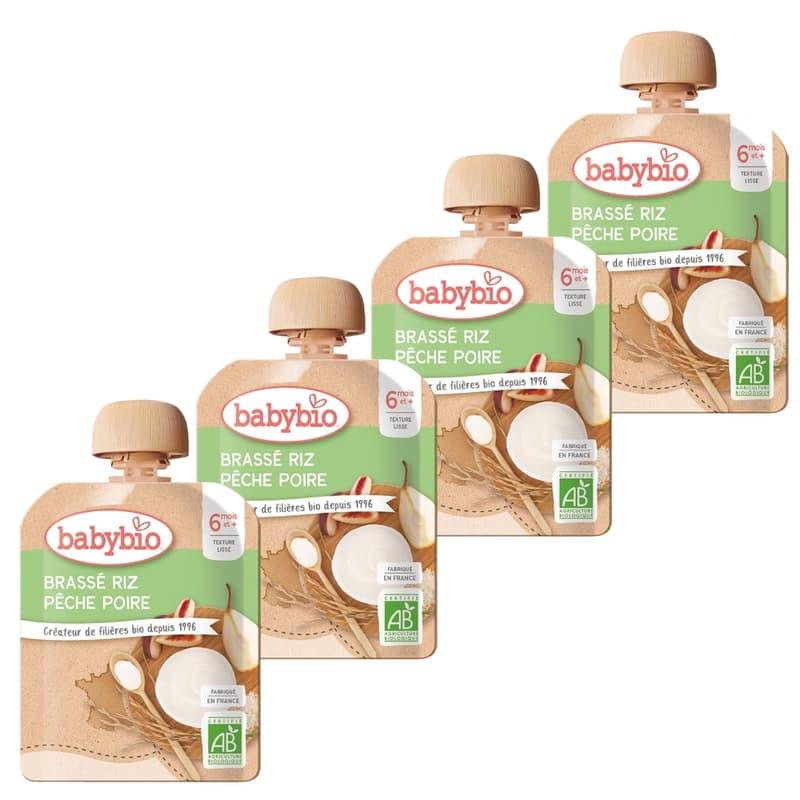 Babybio BIO Nemléčná rýžová kaše s broskví a hruškou (4×85g)