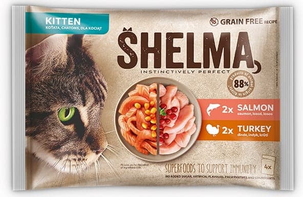 Shelma Immobile stewed fillets for kittens salmon and turkey 4 × 85 g