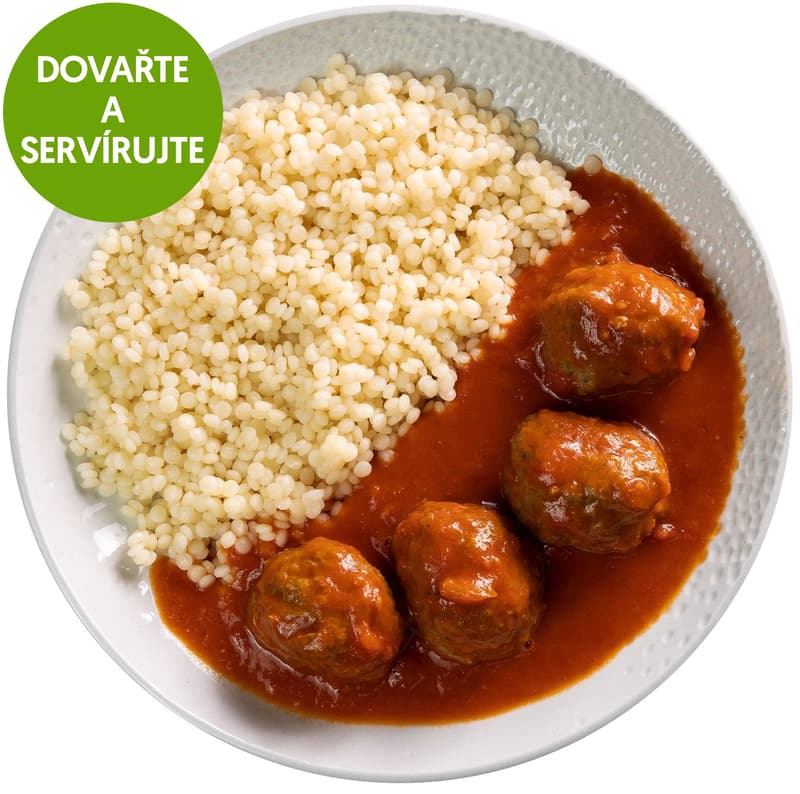 Meat balls, tomato sauce, tarhonya