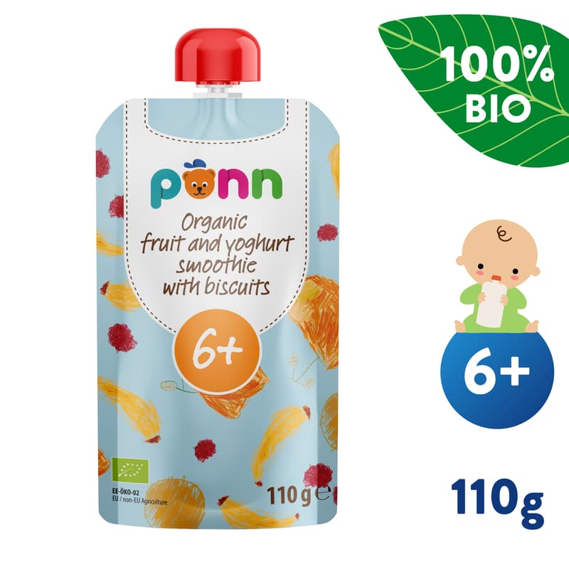 Põnn BIO Pocket of fruit smoothie with yogurt and biscuits