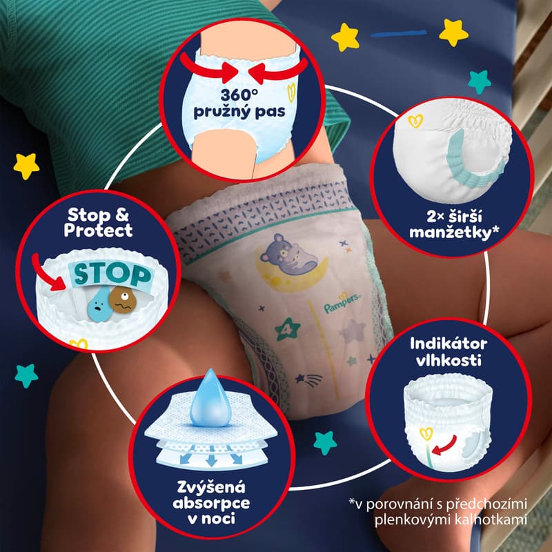 Pampers Night pants plenkové kalhotky 4 (9–15 kg)