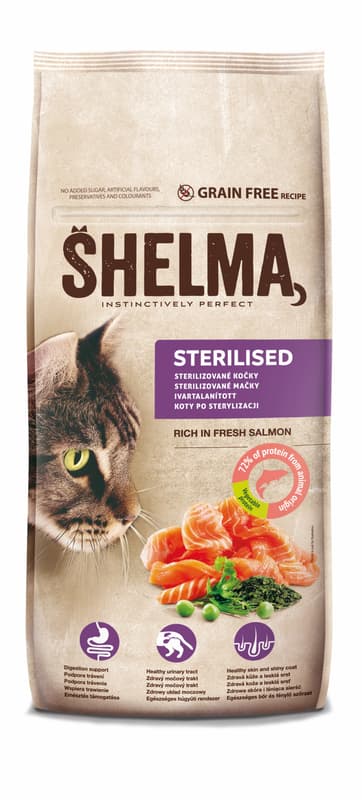 Shelma Bezobilné STERILLE granule s čerstvým lososem pro dospělé kočky