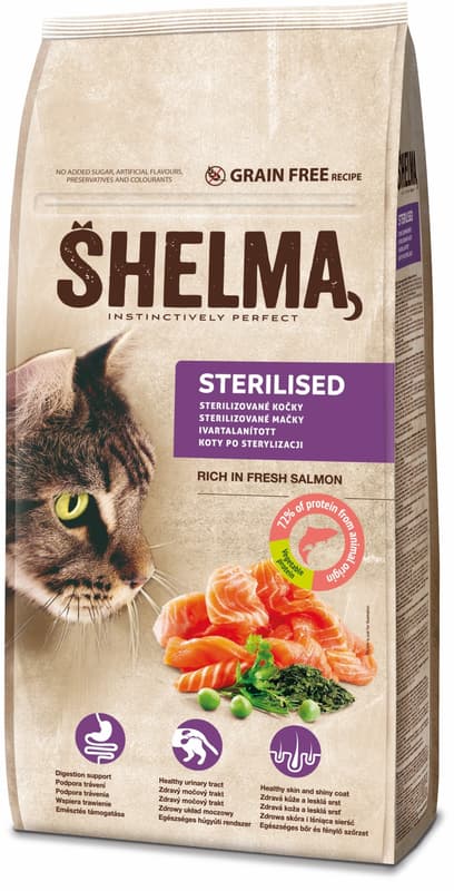 Shelma Bezobilné STERILLE granule s čerstvým lososem pro dospělé kočky