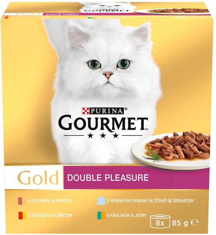 Gourmet Gold konzervy pro kočky hovězí a kuře, králík, mořské ryby, kachna a krůta 8×85 g