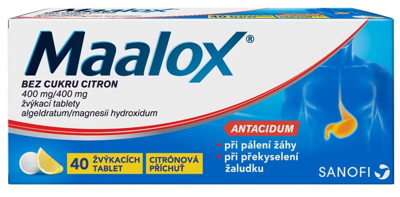 MAALOX BEZ CUKRU CITRON 400MG/400MG žvýkací tableta 40