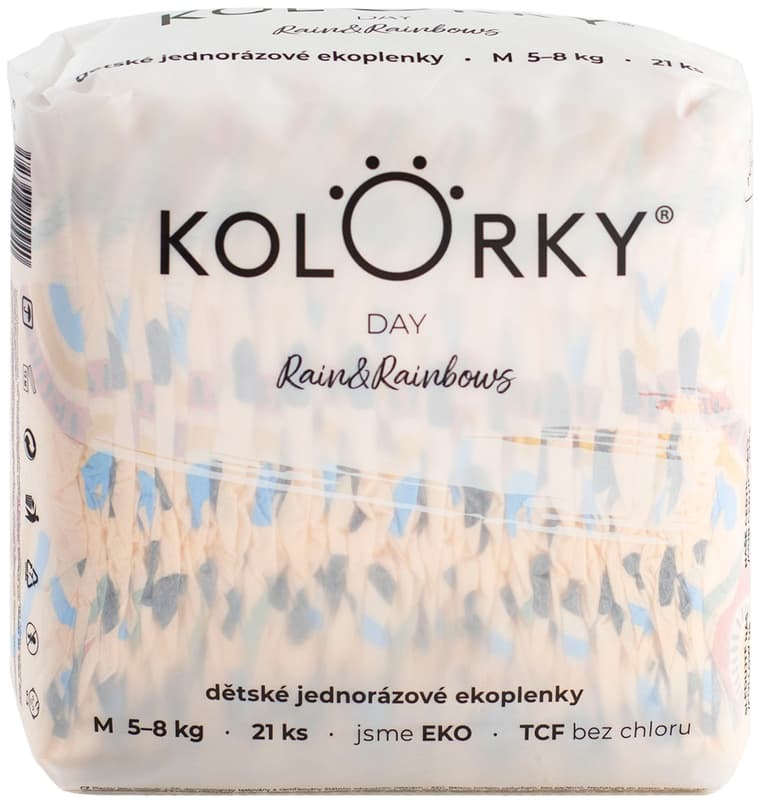 Kolorky EKO Jednorázové plenky day M déšť a duhy (5–8 kg) 21 ks