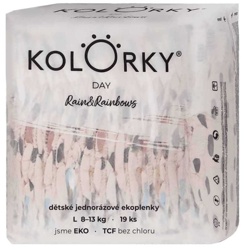 Kolorky EKO Jednorázové plenky day L déšť a duhy (8–13 kg) 19 ks