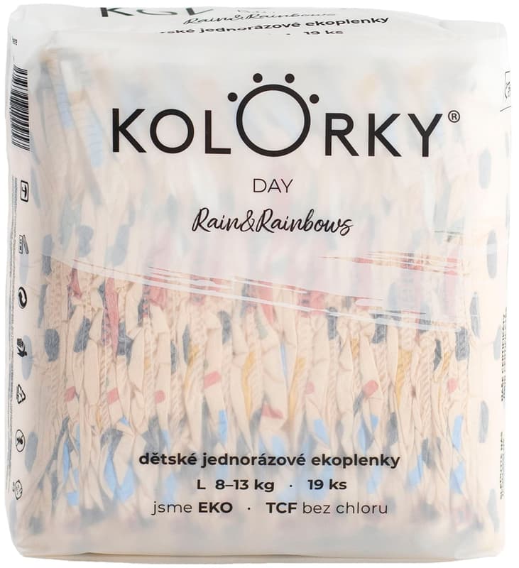 Kolorky EKO Jednorázové plenky day L déšť a duhy (8–13 kg) 19 ks