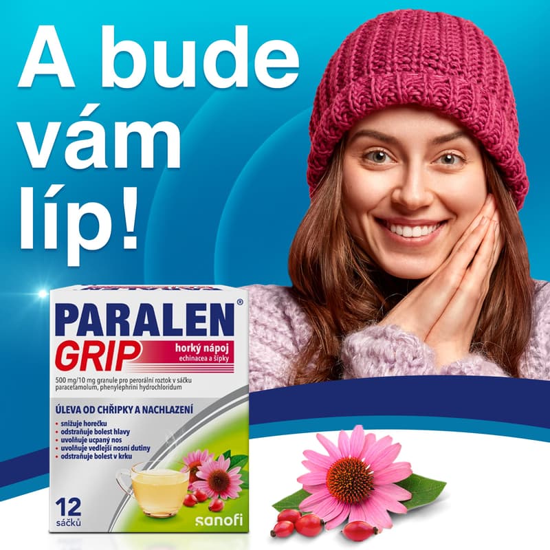 PARALEN GRIP HORKÝ NÁPOJ ECHINACEA A ŠÍPKY 500MG/10MG Granule pro perorální roztok v sáčku 12