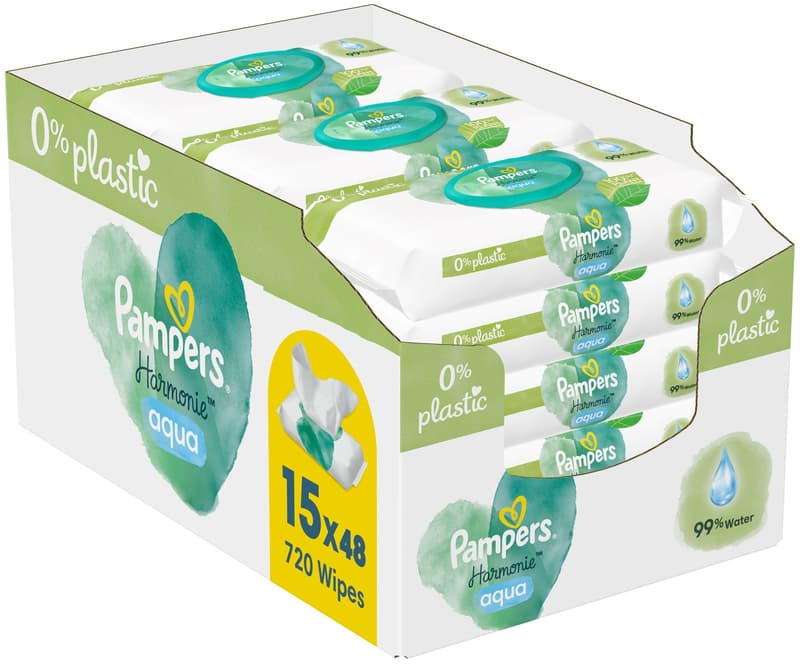 Pampers Harmonie Aqua vlhčené ubrousky plastic free 15×48 ks