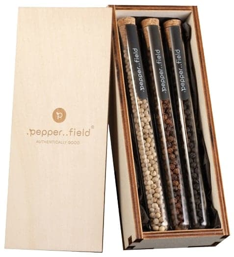 .pepper..field Kampot pepper a set of small glass tubes in a gift box