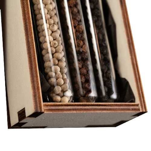 .pepper..field Kampot pepper a set of small glass tubes in a gift box