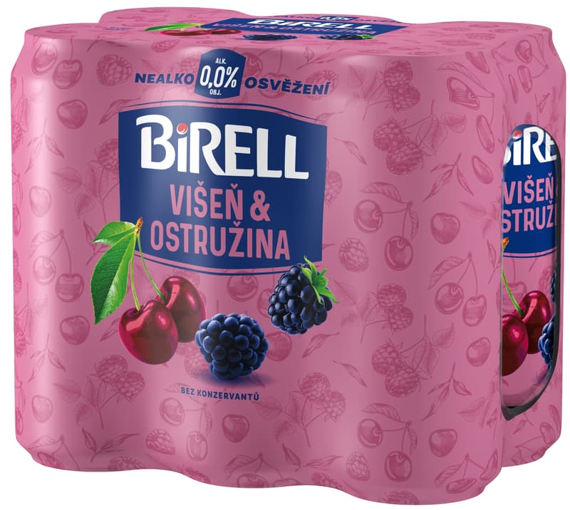 Birell 0.0 Višeň & Ostružina nealkoholické pivo 6×0,5 l plech