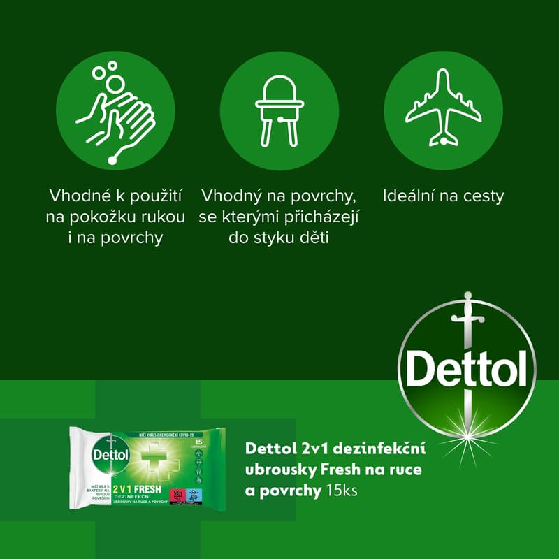 Dettol Dezinfekční ubrousky 2v1 na ruce a povrchy