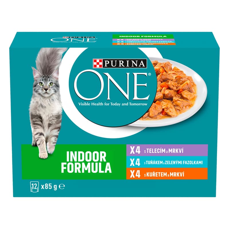 Purina ONE Indoor kapsičky pro kočky kuře, tuňák, telecí ve šťávě 12×85 g