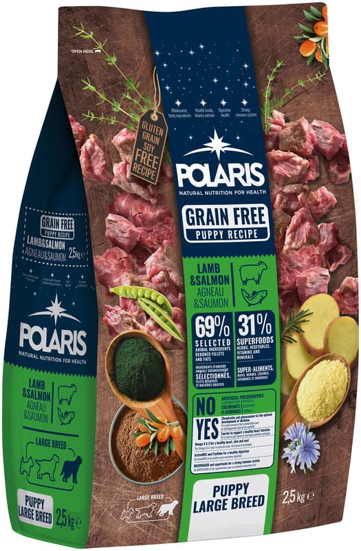 Polaris grain free kibbles wih fresh meat Puppy Large Breed lamb and salmon 2,5kg