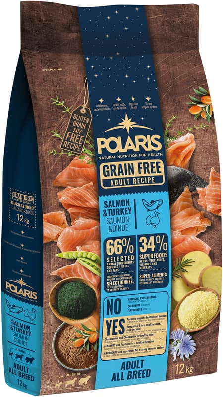 Polaris Adult All Breed bezobilné granule s čerstvým masem s lososem a krůtím pro psy