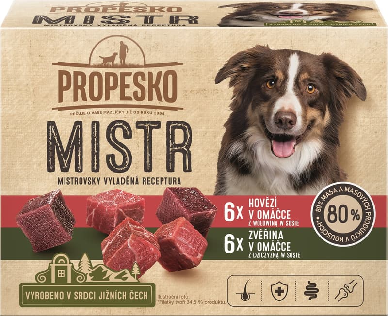 Propesko Mistr naturel meat pouchDog beef,game 12x85g