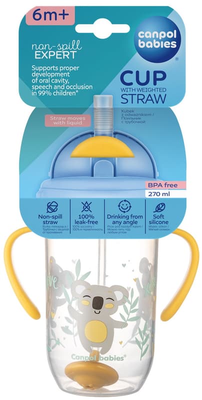 Canpol babies Exotic Animals nevylévací hrneček se slámkou a závažím 270 ml