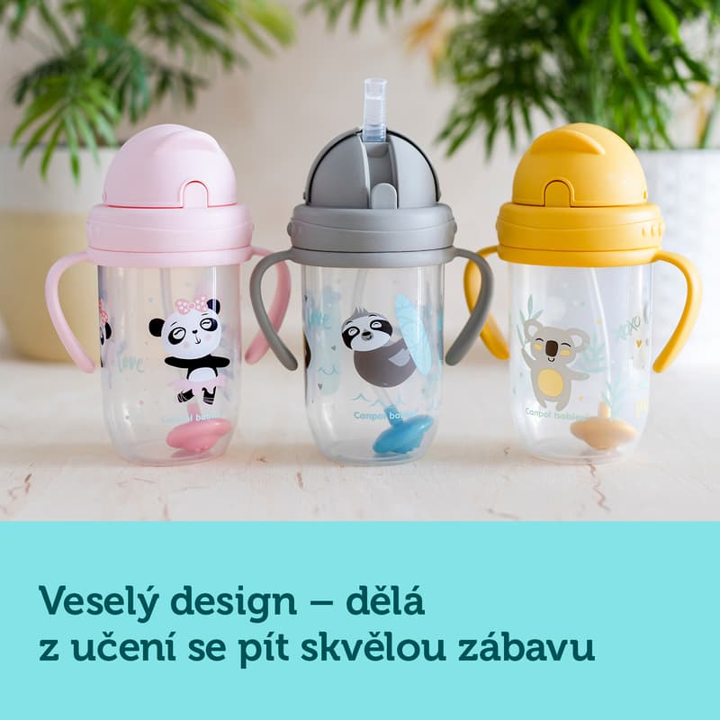 Canpol babies Exotic Animals nevylévací hrneček se slámkou a závažím 270 ml