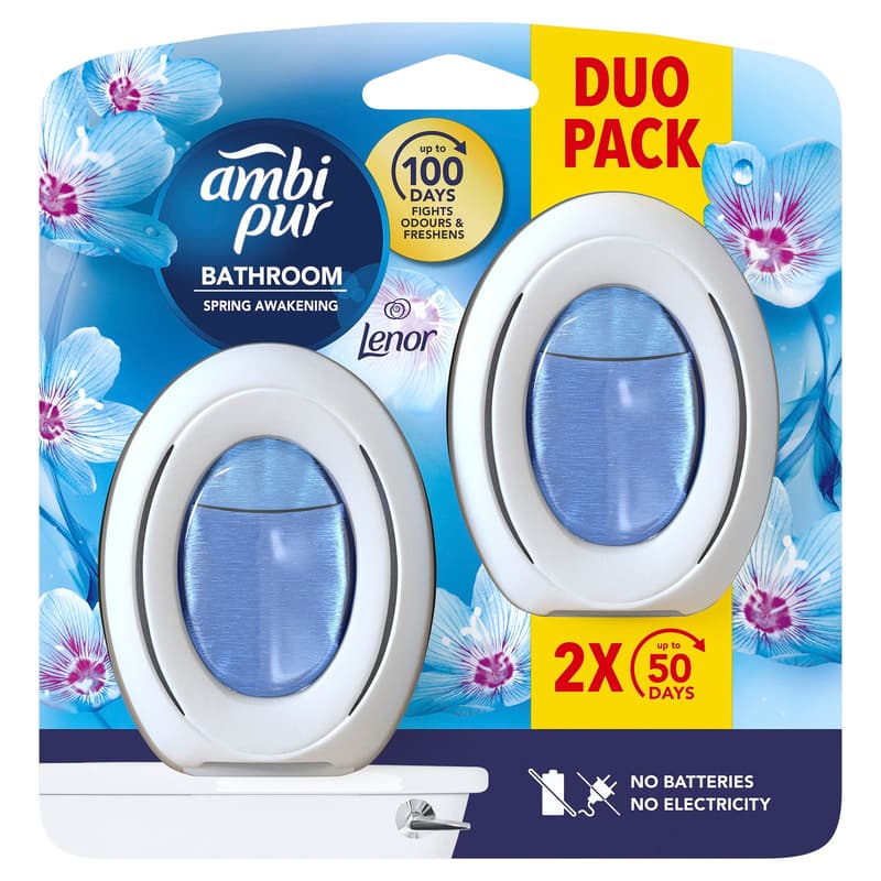 Ambi Pur Bathroom, Continuous Air Freshener Odour Elimination & Prevention, Spring Awakening 2 Count