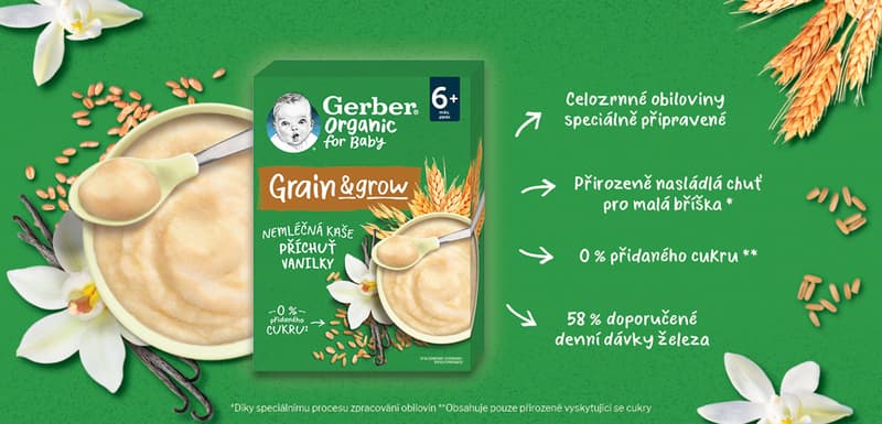 Gerber Organic BIO Nemléčná kaše s příchutí vanilky