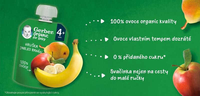 Gerber Organic BIO Kapsička hruška, jablko a banán