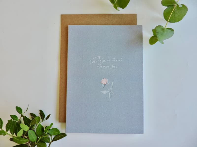Be Nice EKO Greeting card with envelope Eucalyptus with peony - Wonderful birthday