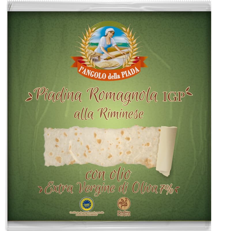 Angolo della Piada Piadina Romagnola IGP alla Riminese placky s olivovým olejem