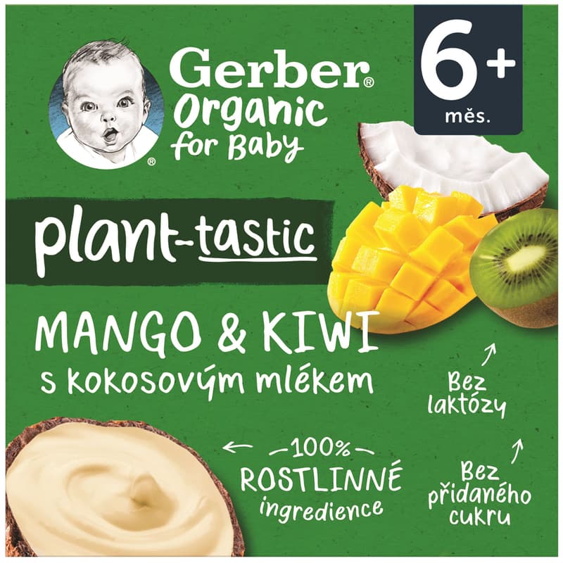 Gerber organic BIO Rostlinný dezert mango a kiwi s kokosovým mlékem 4×90 g