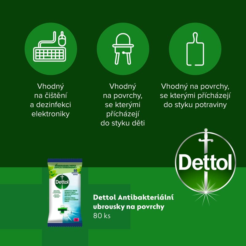 Dettol Biodegradable Antibakteriální ubrousky na povrchy