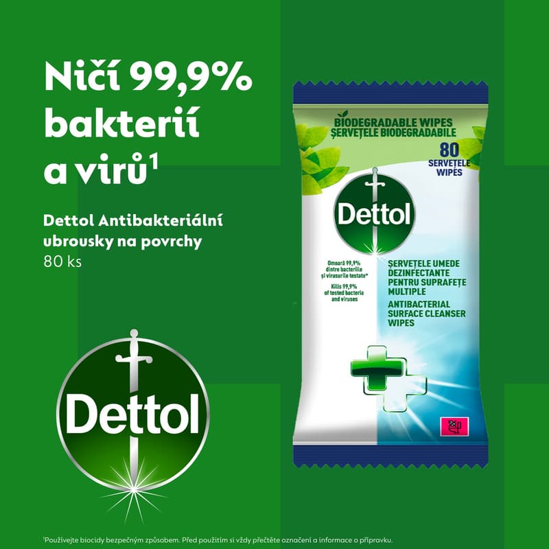 Dettol Biodegradable Antibakteriální ubrousky na povrchy