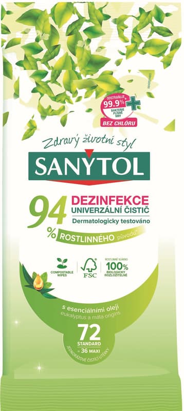 Sanytol Dezinfekční univerzální čistič utěrky s 94 % rostlinného původu
