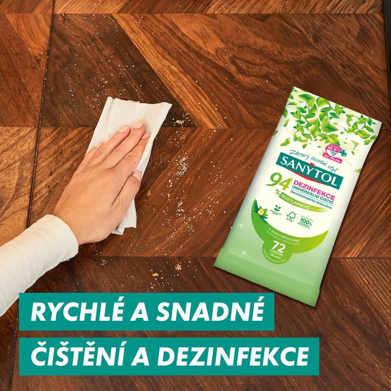 Sanytol Dezinfekční univerzální čistič utěrky s 94 % rostlinného původu