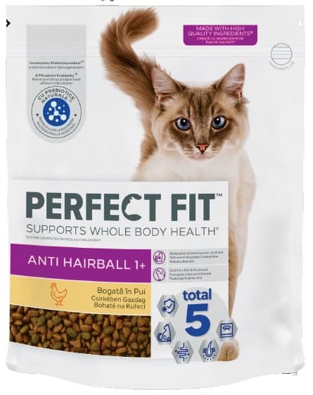 Perfect Fit Anti-Hairball granule pro dospělé kočky – bohaté na kuřecí