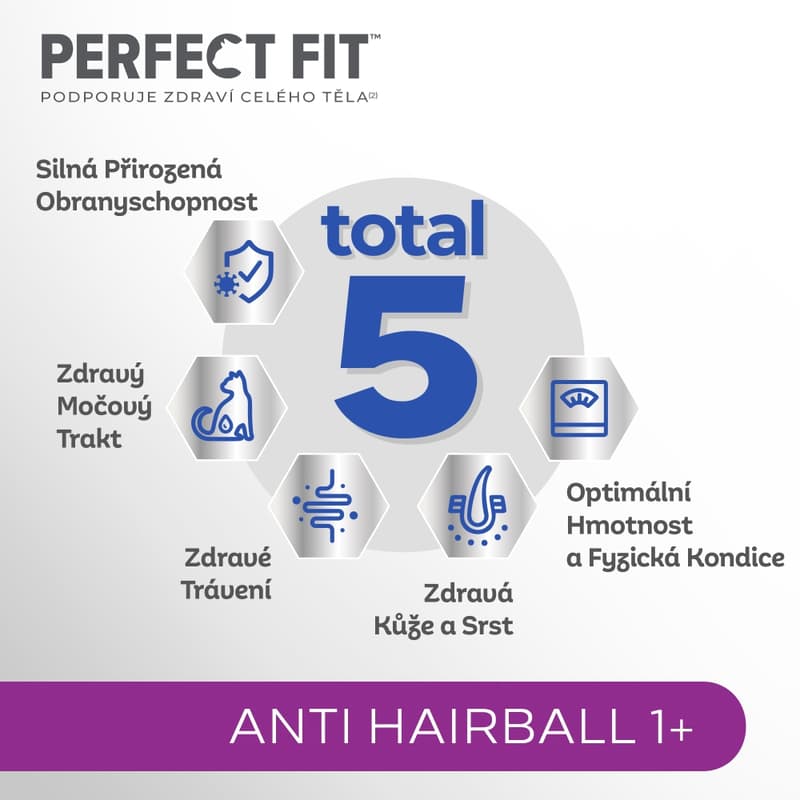 Perfect Fit Anti-Hairball granule pro dospělé kočky – bohaté na kuřecí